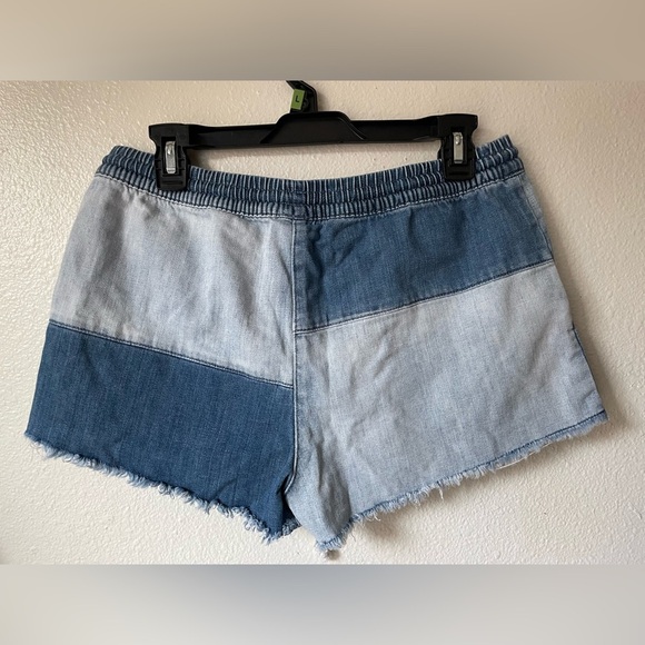 Aerie Denim Jean Patchwork Pull On Drawstring Cut-Off Shorts - Picture 3 of 5